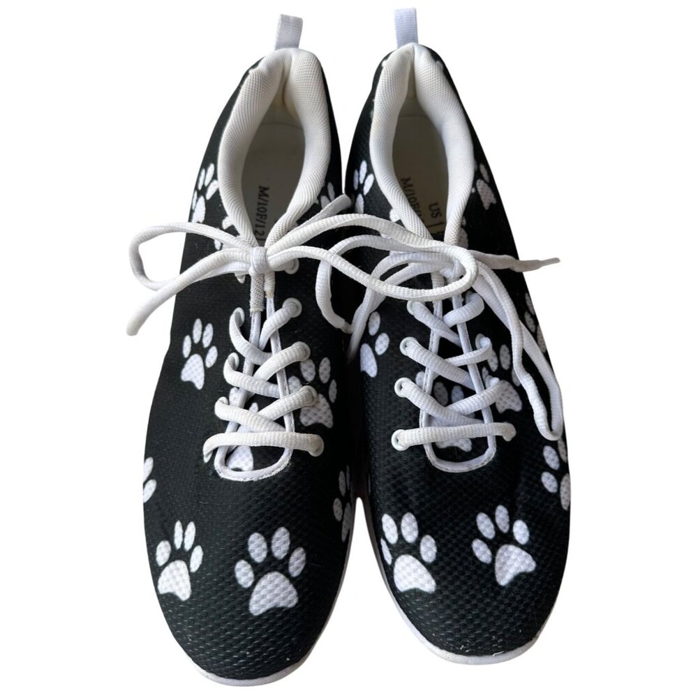 Adult Unisex Dog Paw Prints Theme Black & White Mesh Sneakers Sizes 10M/12F